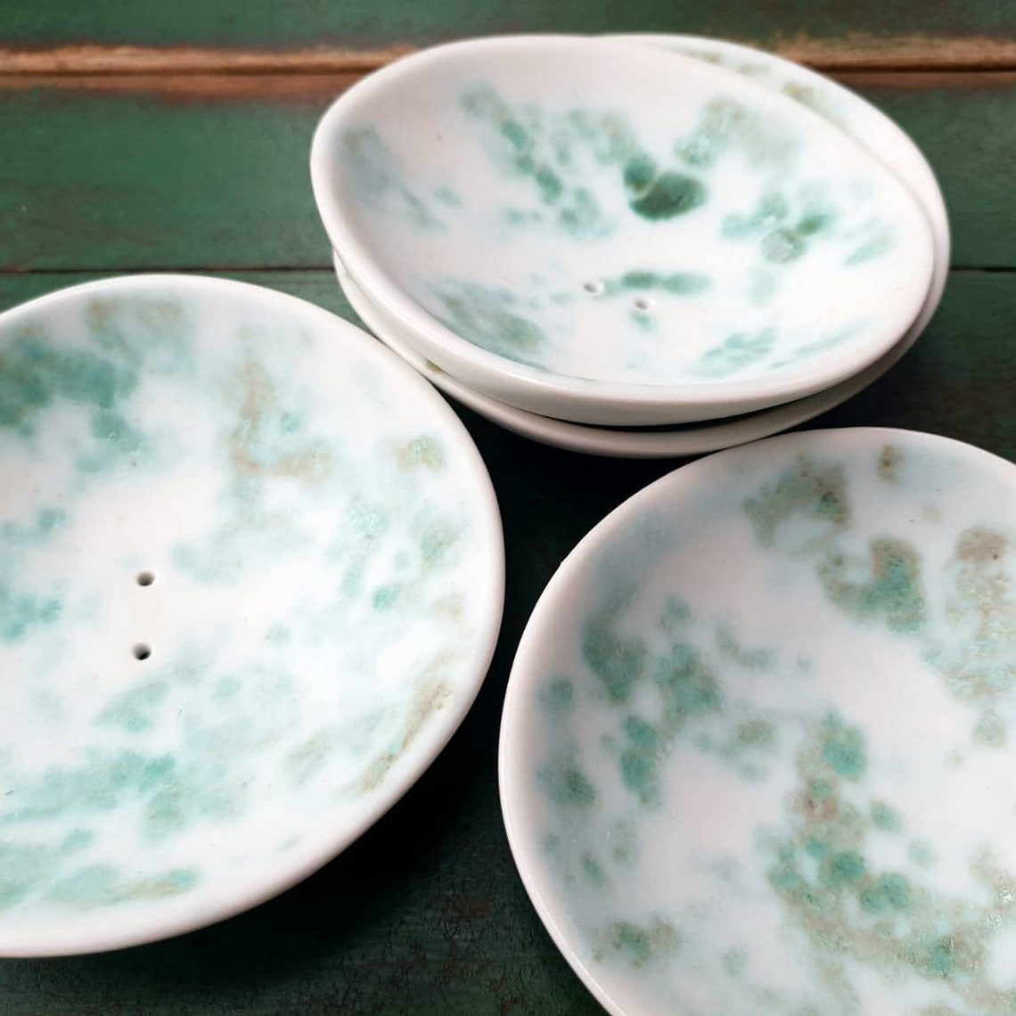 Handmade Circular / Round Ceramic Soap Dish White Blue Etsy UK