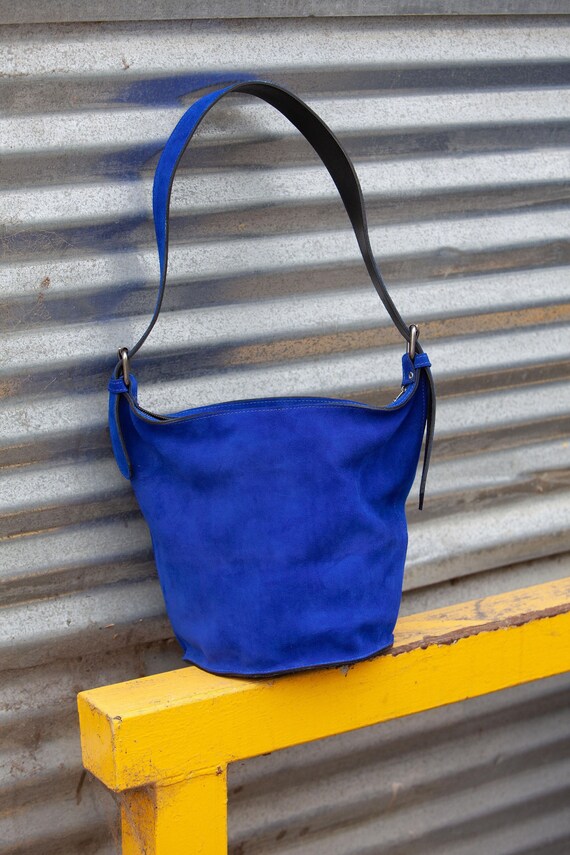 SALE Cobalt Blue Suede Bucket Etsy