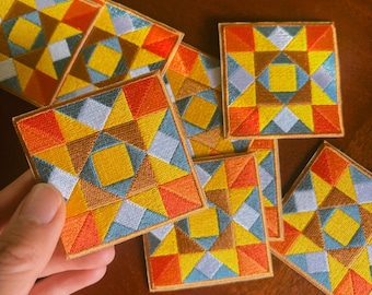 Embroidered Patchwork Quilt Square Patch 2.5x2.5"