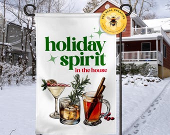 Festive Christmas Cocktail Garden Flag, Holiday Spirit Decor