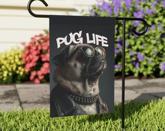 Pug Garden Flag  |  Funny Pug Dog Yard Decor