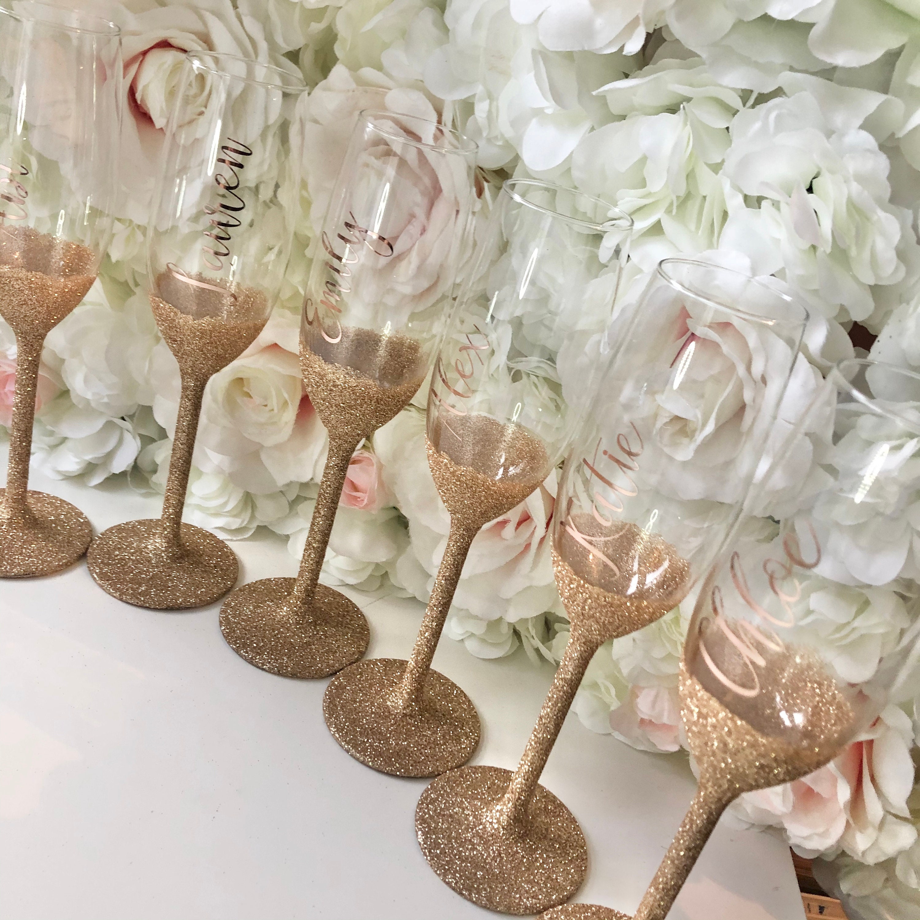Glitter Champagne Flutes / Personalised Champagne Flutes / Etsy