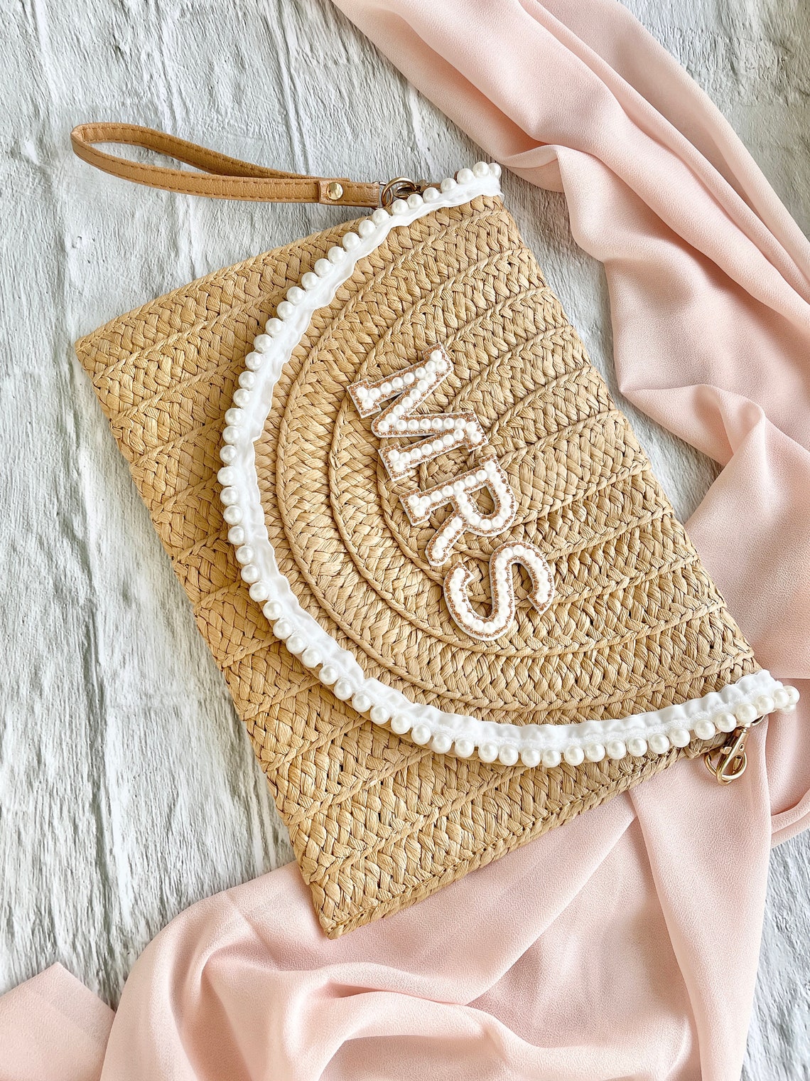 Luxury Pearl Mrs Straw Clutch Bag / Bride Clutch Bag / Wedding Etsy