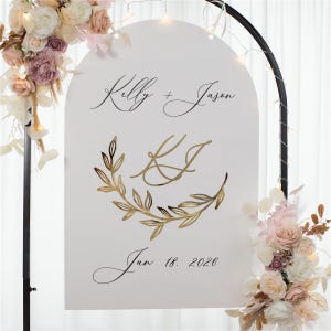 Full Arch Acrylic White Wedding Welcome Sign with Gold Acrylic 3D Lettering | Wedding Reception Sign
