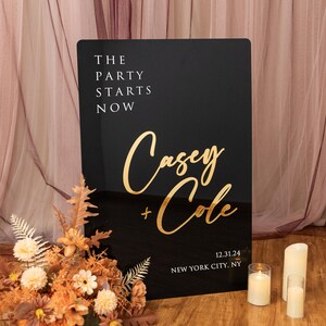 Custom Black Acrylic Wedding Welcome Sign, Gold 3D Names