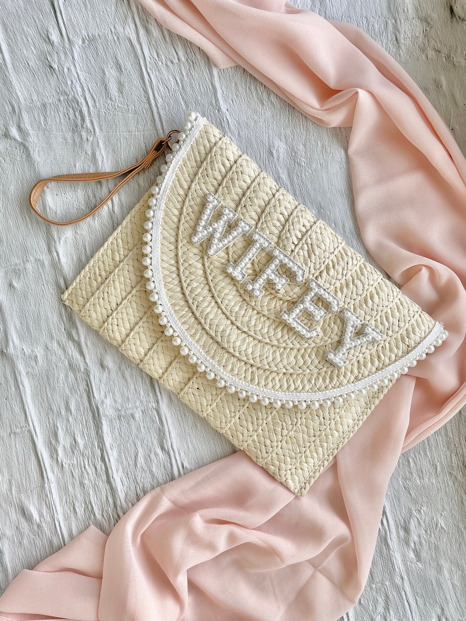 Luxury Pearl Wifey Straw Clutch Bag / Bride Clutch Bag / Etsy