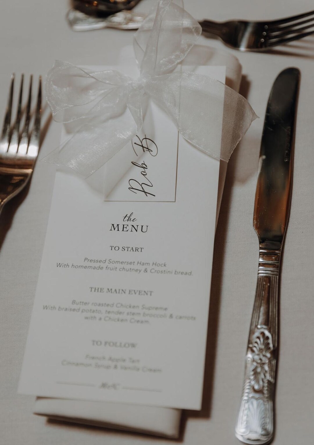 Personalized Wedding Menu Place Cards With Chiffon Bow - Etsy