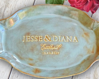 Personalized Pottery Platter Custom Name Wedding Plate Home Wedding Gift, Kitchen Serving Tray, Anniversary Platter, Ceramic Platter