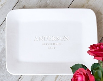 Modern Ceramic Wedding Platters Custom Name Platter, Personalize Tray Gift for Couple, Future Daughter In Law Handmade Pottery Dinner Plate