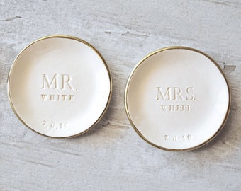 Bride Groom Wedding Bowls Personalize Ring Dish Custom Gift, Name Plates Bridal Couple Gift, Matching Weddding Gift, Anniversary Pottery
