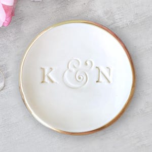 Monogram Ring Holder Customized Weddings Rings Unity Bowls, Personalized Engagement Gift Couples, Handmade Pottery