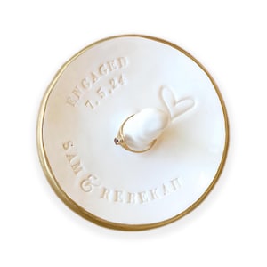 Custom Ring Dish Engagement Ring Holder with Post, Personalized Names Date, Engaged Couple Gifts