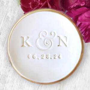 Custom Ring Dish Initials & Date Wedding Bowl, Personalized Gift for Couple, Newlyweds Keepsake, Handmade Pottery