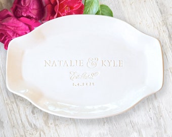 Custom Name Wedding Platter Personalized Memory Plate Home Bridal Gifts for Couple, Serving Tray Kitchen Decor, In Law Anniversary Mementos