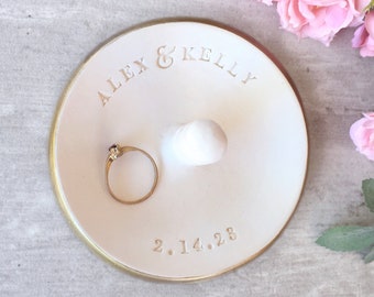 Names Ring Post Dish Engagement Ring Holder Personalize Jewelry Bowl with Cone, Custom Engagement Gifts, Son Future Daughter In Law Gifts