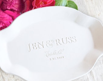 Personalized Pottery Serving Platter Custom Dinnerware Wedding Platter Gift, Anniversary Platter Couples Name, Ceramic Platter Serving Tray