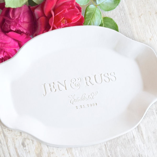 Personalized Pottery Serving Platter Custom Dinnerware Wedding Platter Gift, Anniversary Platter Couples Name, Ceramic Platter Serving Tray