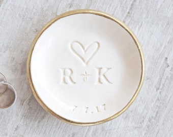 Custom Pottery Wedding Bowl Personalized Gift, 9th Anniversary Gift, Monogram Wedding Gift, Engraved Clay Tray, Married Couple Ring Dish