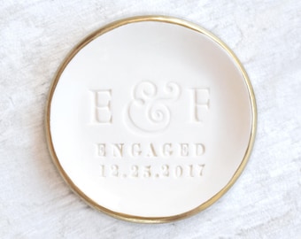 Custom Engagement Ring Dish Personalized Ring Holder Proposal, Engaged Couple Gift, Daughter Bridal Keepsake