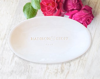 Custom Wedding Bowl Family Names Ceramic Platter, Personalized Gifts for Couple, Pottery Anniversary Gift, Son Daughter Engagement Gift Home