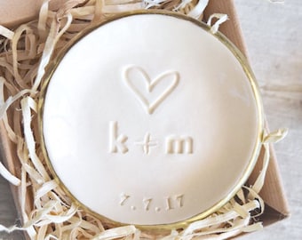 Custom Wedding Ring Holder, Personalized Ring Dish Engagement Gift, Married Couple Gift, Monogram Wedding Gift, 9th Anniversary Gift Pottery