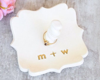 Ring Cone Dish Wedding Ring Holder Personalized Gift Married or Engaged Couple, Custom Newlyweds Gifts, Gold Letter Jewelry Dish Keepsakes