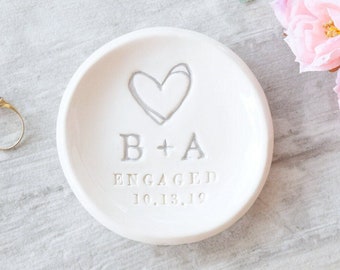 Engaged Ring Dish Engagement Gifts Personalized Ring Holder, Custom Couple Gift, Promise Proposal Bowl, Future Daughter In Law Jewelry Plate