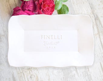 Serving Platter Personalized Ceramic Dinnerware Custom Wedding Anniversary Gift Home, Engraved Name Plate Tray