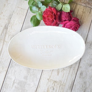 Custom Wedding Platter Engraved Name Personalized Gifts for Couple, Pottery Anniversary Gift, Large Serving Tray, Ceramic Monogram Bowl