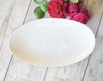 Custom Wedding Platter Engraved Name Personalized Gifts for Couple, Pottery Anniversary Gift, Large Serving Tray, Ceramic Monogram Bowl
