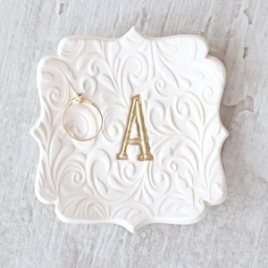 Personalized Ring Dish Custom Monogram Jewelry Bowl, Ceramic Wedding Ring Holder Engagement Gifts, Pottery Anniversary Present Her