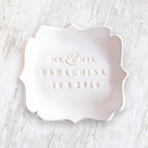 Mr Mrs Wedding Plate Personalized Ring Dish Custom Name Date: Engagement Gift, Pottery Anniversary Tray