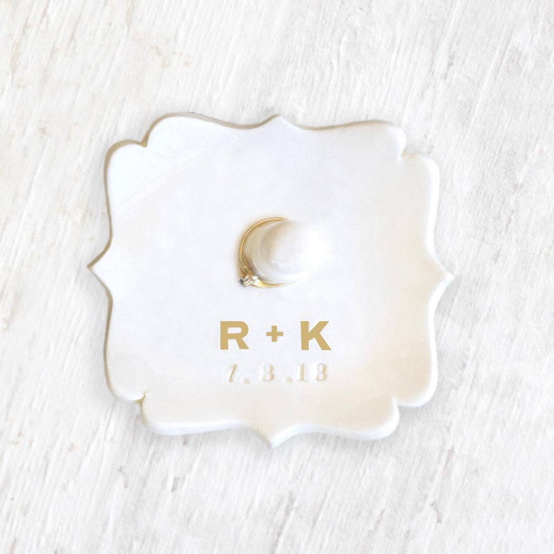 Personalized Wedding Ring Dish Custom Name Letters Date Cute Ceramic ...