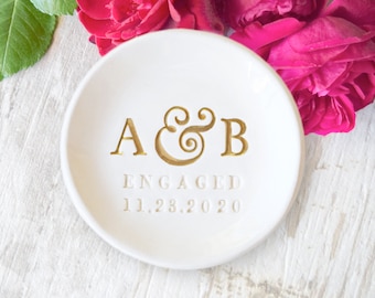 Engaged Ring Dish Engagement Gifts for Couple Personalized Promise Ring Dish Future Daughter In Law, Custom Jewelry Bowl Ceramic Pottery