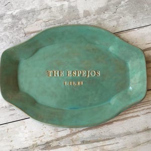 Custom Anniversary Plate Serving Platter Names Established Date, Personalized Wedding Day Keepsake, Green Memorial Dish, Handcrafted Tray