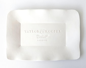 Handmade Platter Engraved Ceramic Names Date Personalized Serving Tray, Bridal Wedding Plate, Anniversary Memorial