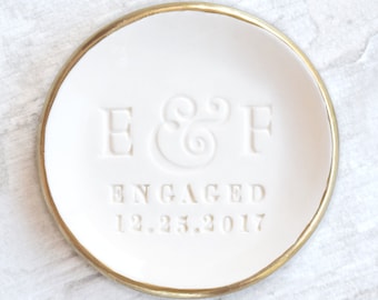 Engaged Ring Dish Engagement Gifts Personalized Jewelry Bowls Couples Gift, Ceramic Ring Holder Dish, Future Daughter In Law Home Decor Tray