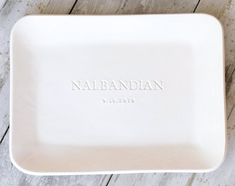 Modern Wedding Platter with Couple Names Personalize Anniversary Gifts, Serving Tray Ceramic Charcuterie Board, Son Daughter Engagement Gift