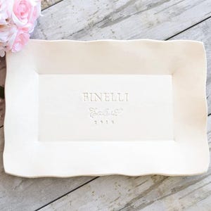Custom Ceramic Platter Personalized Serving Tray Wavy Sides, Names Established Date Legacy Wedding Memory Plate, Pottery Anniversary Gifts
