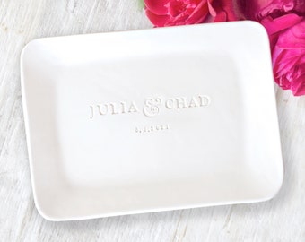 Custom Names Platter Modern Serving Tray, Personalized Ceramic Dinnerware Home Wedding Gift, Pottery Anniversary Family Kitchen Dining Plate
