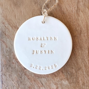 Name Weddings Ornament Personalized Ceramic Charm Memorial, 9 Years Anniversary Keepsake, Ceremony Memory Present