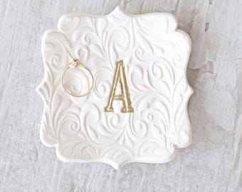 Personalized Ring Dish Custom Monogram Jewelry Bowl, Ceramic Wedding Rings Holder Engagement Gifts, Present