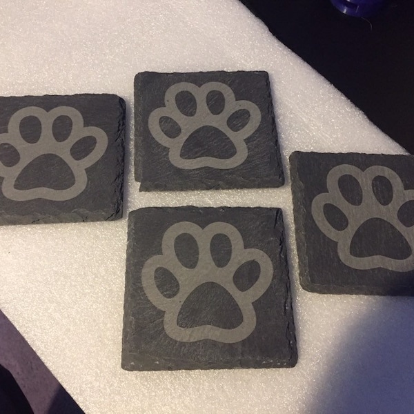 Reclaimed slate Cat Paw Engraved Coasters 4 Pack