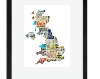 England stamps/stamp collection/collector's gift/cancelled stamps/stamp collage/postage stamp art/upcycled postage/Philatelist Gift