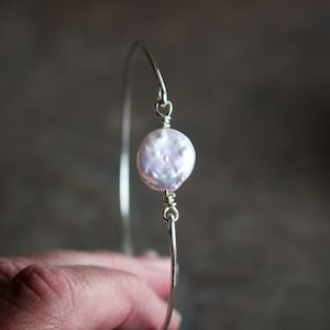 White Coin Pearl and Silver Wire Wrapped Bracelet,True North Jewelry, Freshwater Pearl Bracelet, Beach Bride Jewelry, Beach Wedding Bracelet