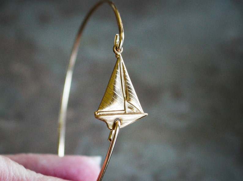 Sail Away Bangle Bracelet Gold Sailboat Jewelry Sailing Etsy