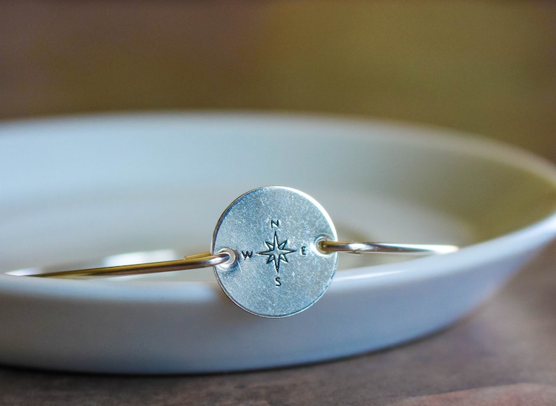 Compass Bangle True North Jewelry Sterling Silver Compass Etsy