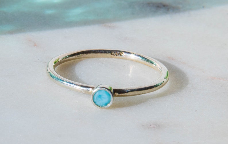 Blue Larimar Gem RingSterling Silver RingGift from the SeaBlue Larimar Stacking RingGenuine Gemstone