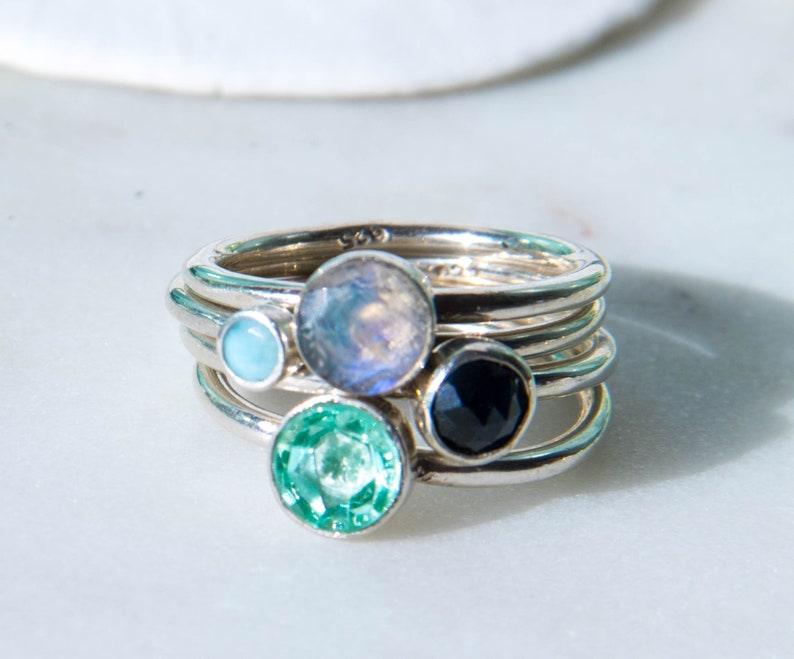 Blue Larimar Gem RingSterling Silver RingGift from the SeaBlue Larimar Stacking RingGenuine Gemstone
