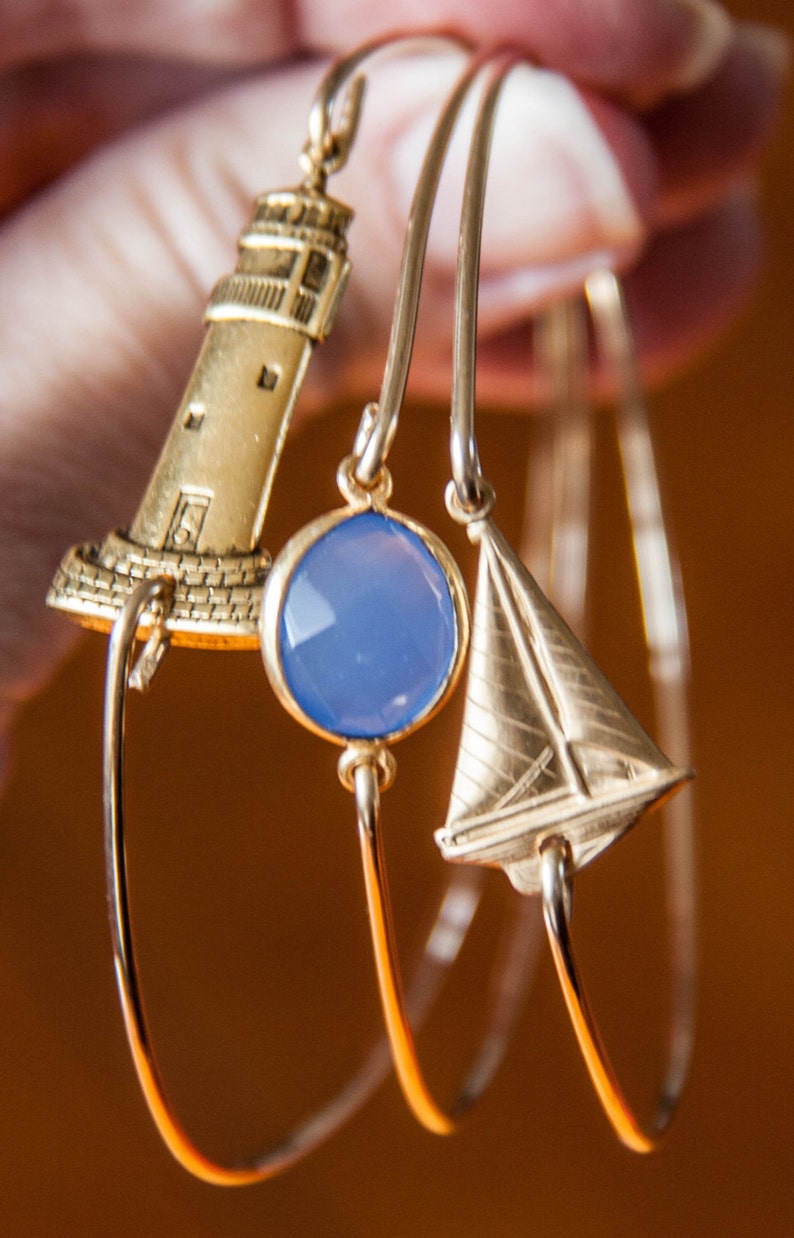 Sail Away Bangle Bracelet Gold Sailboat Jewelry Sailing Etsy